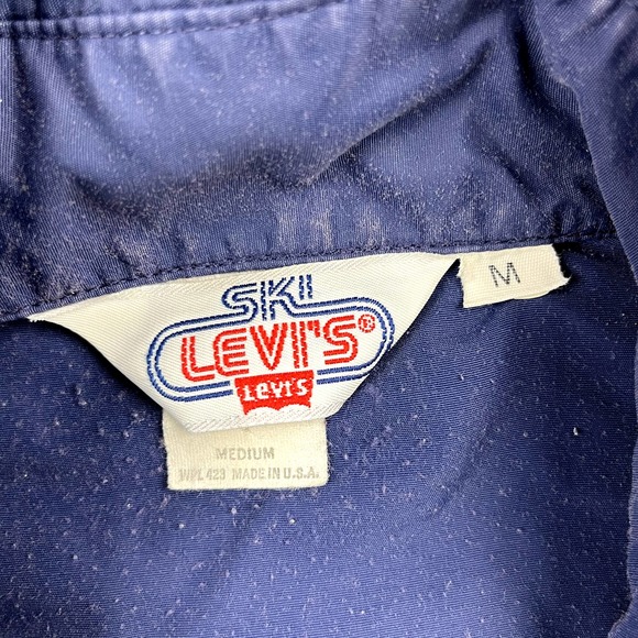 Vintage Levis Ski Button Up Shirt Mens Medium Navy Blue Pearl Snap Made USA 80s - Picture 6 of 12